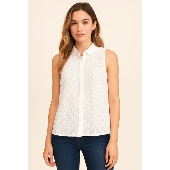 Hollister White Sleeveless Lace Button-Up Blouse Size Small - Picture 1 of 5
